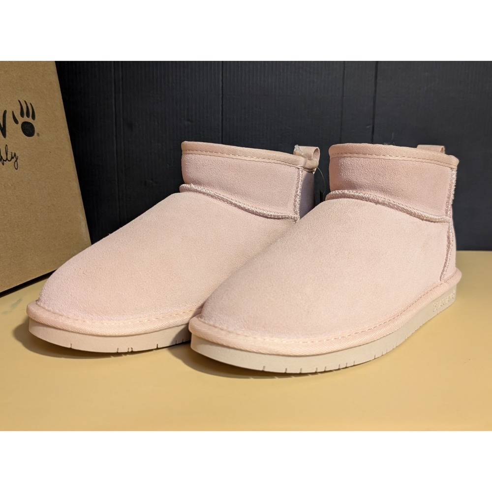 BEARPAW Girls Kiara Suede Faux Fur Ankle Boots Pink Size 6 Youth NWT NIB